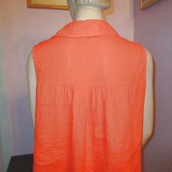 Liabella Italian Linen Tunic Top Size XL Sleeveless V-Neck Lagenlook Orange Boho - Picture 7 of 8